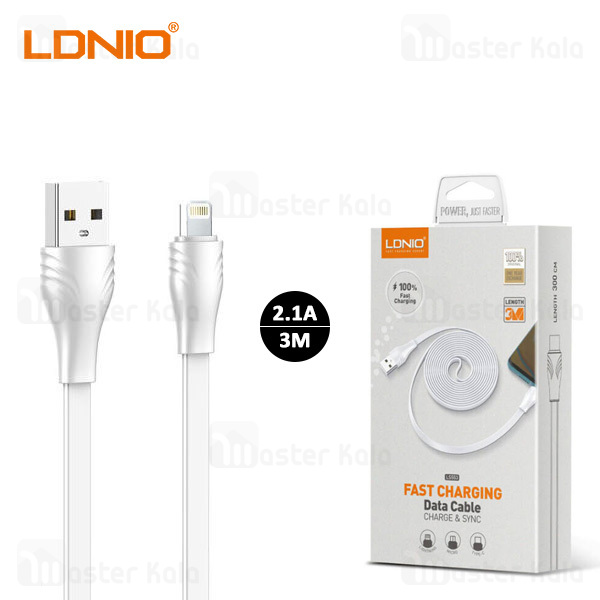 کابل لایتنینگ الدینیو LDNIO LS553 Lightning Efficiency Charging Data Cable طول 3 متر توان 2.1 آمپر